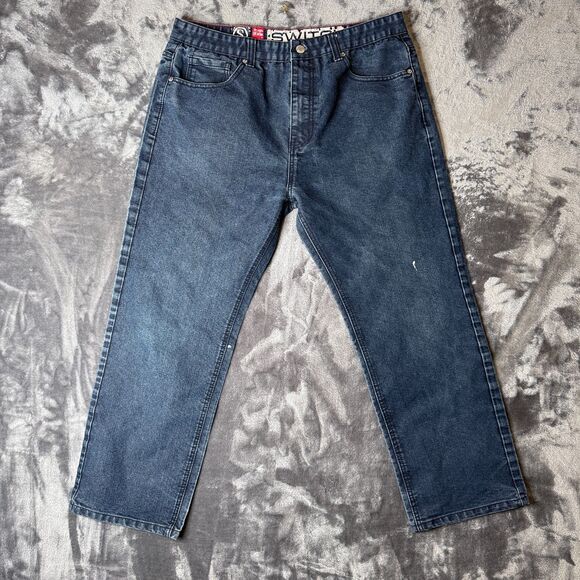 Vintage Y2K Switch Premium Denim Wide Leg Straight Fit Size 38x32 Dark Wash - Picture 1 of 7